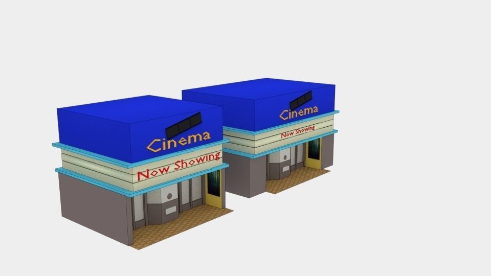 Cinema Building Low-poly 3D model_3