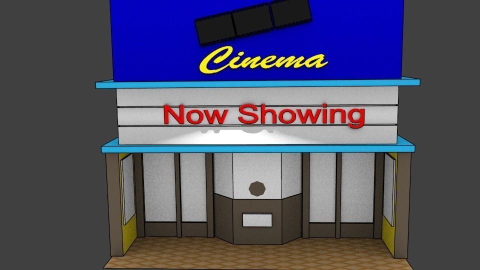 Cinema Building Low-poly 3D model_7
