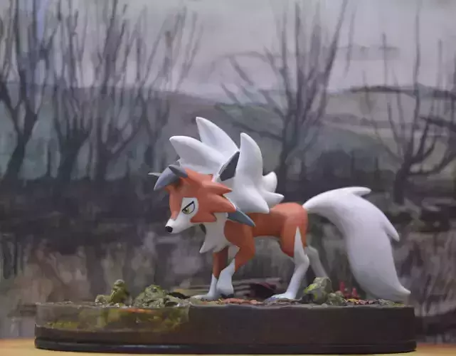 Dusk Lycanroc Diorama - 3D model -STL