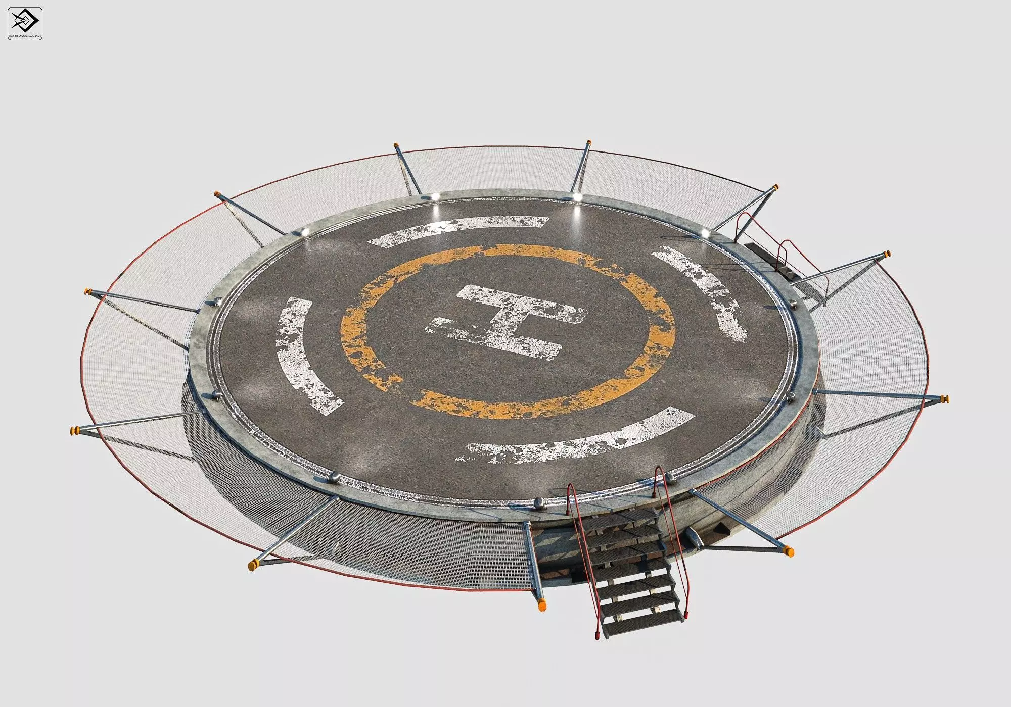 Helipad circular platform with stairs Low-poly 3D model