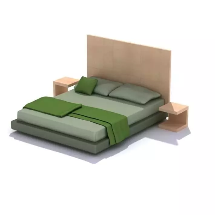 Modern Green Bed Set With Wooden Frame And End Caps 3D model_0