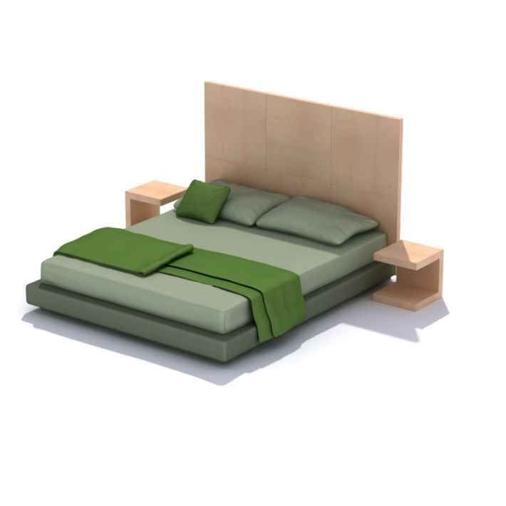 Modern Green Bed Set With Wooden Frame And End Caps 3D model | CGTrader