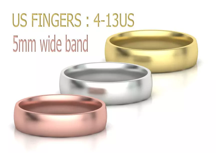 Traditional Court Wedding Band 5mm wide 4-13US sizes 3D print model