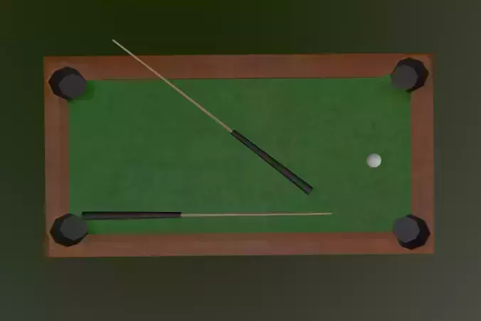 Biliards pool table with cues and balls Low-poly 3D model