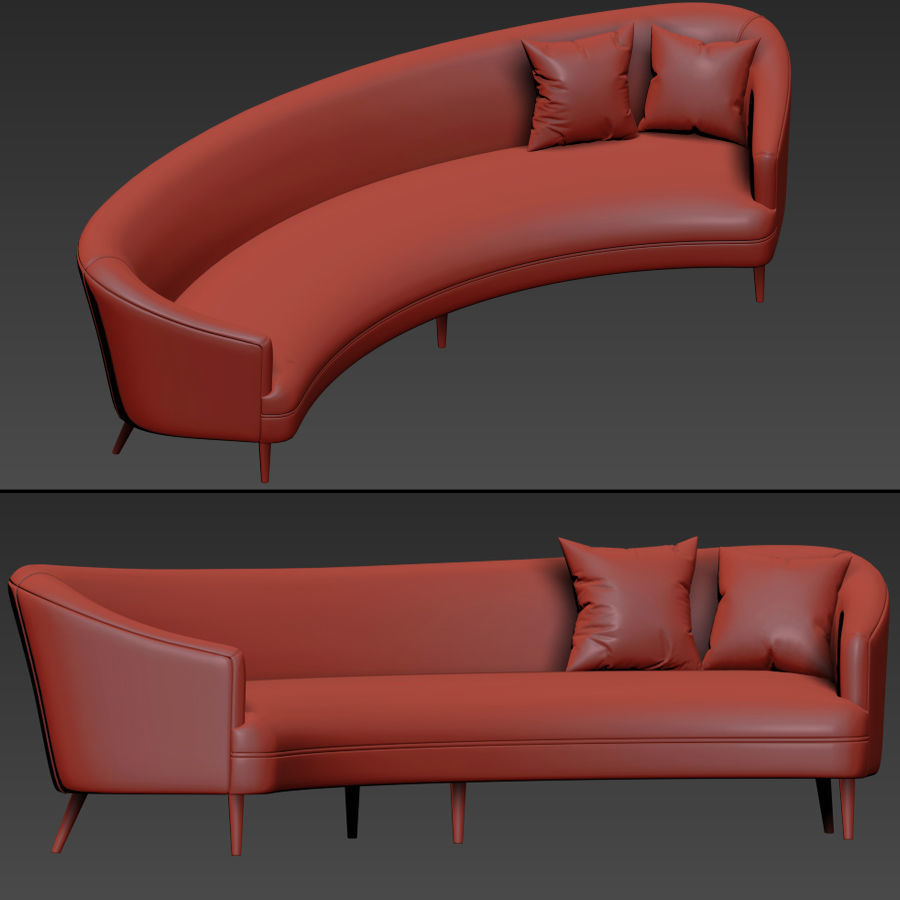 Long Curve Sofa Mid Century 3D model_1