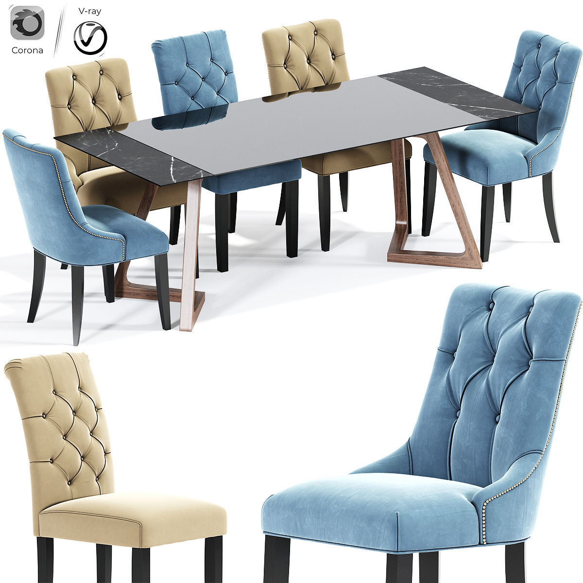 Preston Dining Chair Table 3D model_1