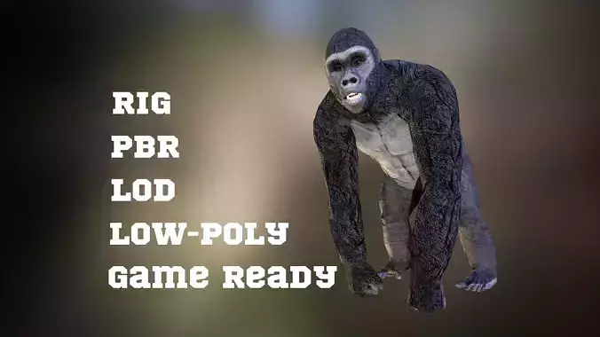 Gorilla game ready model with pbr textures Low-poly 3D model