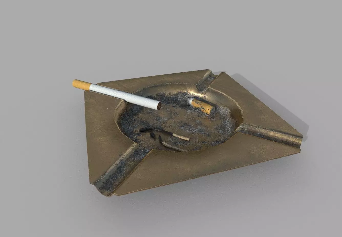 Ashtray and cigarette Low-poly 3D model