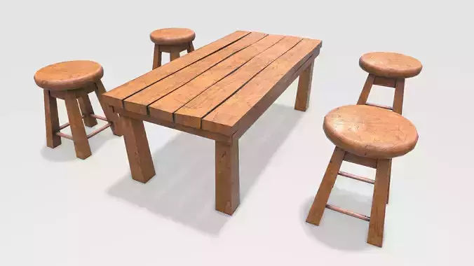 Wooden Stool and Table