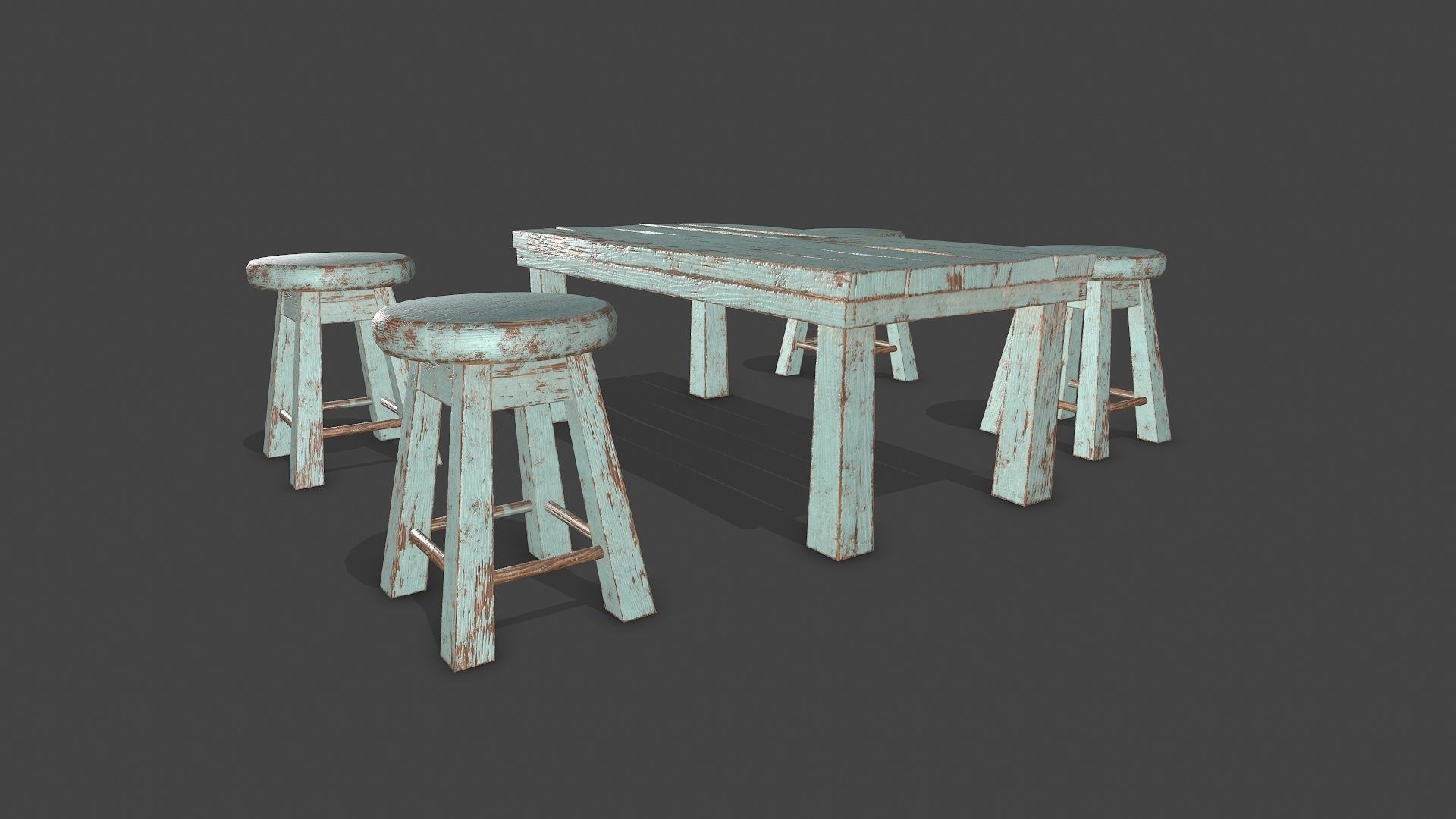 Old Stool and Table Low-poly 3D model_10