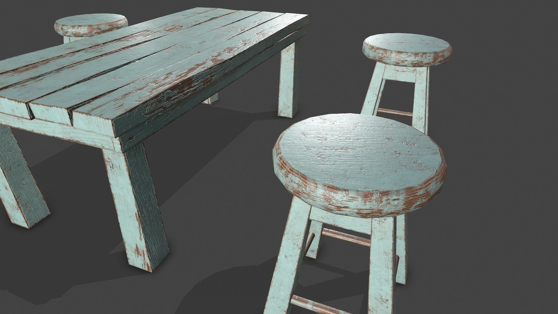 Old Stool and Table Low-poly 3D model_9