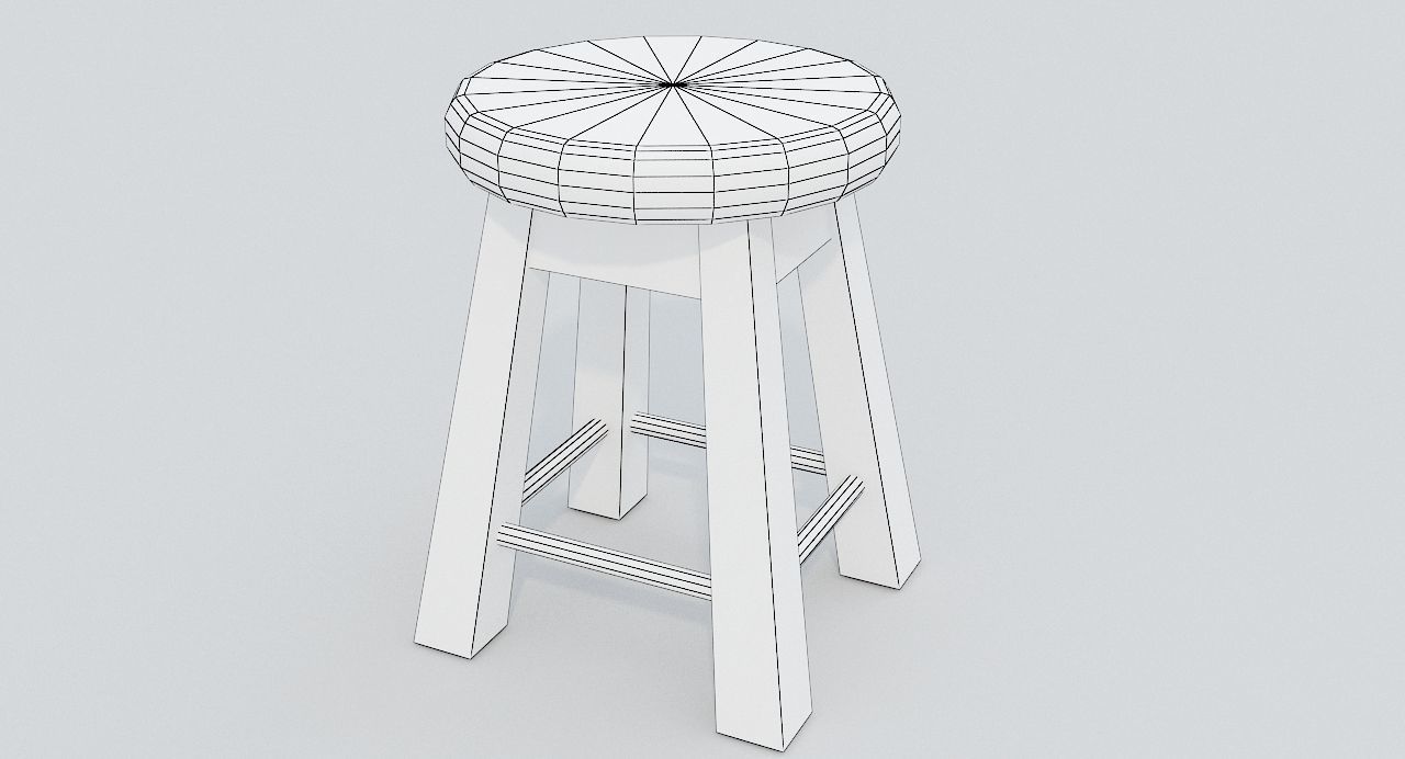 Old Stool and Table Low-poly 3D model_14