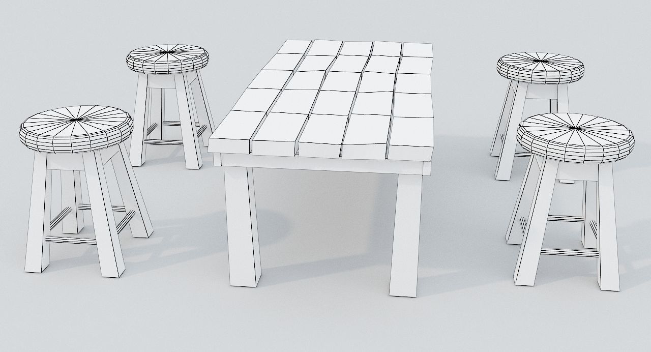 Old Stool and Table Low-poly 3D model_12