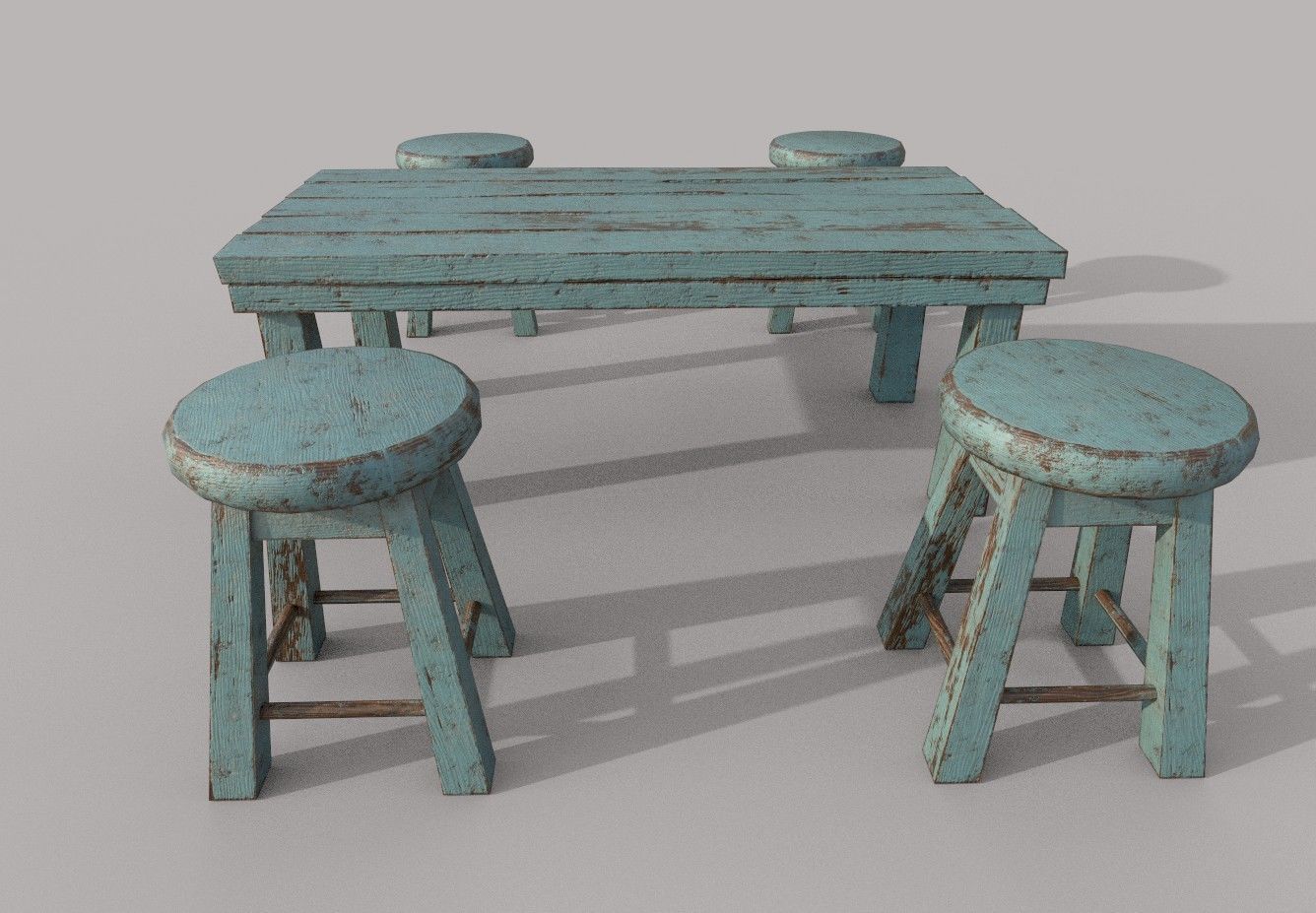 Old Stool and Table Low-poly 3D model_4