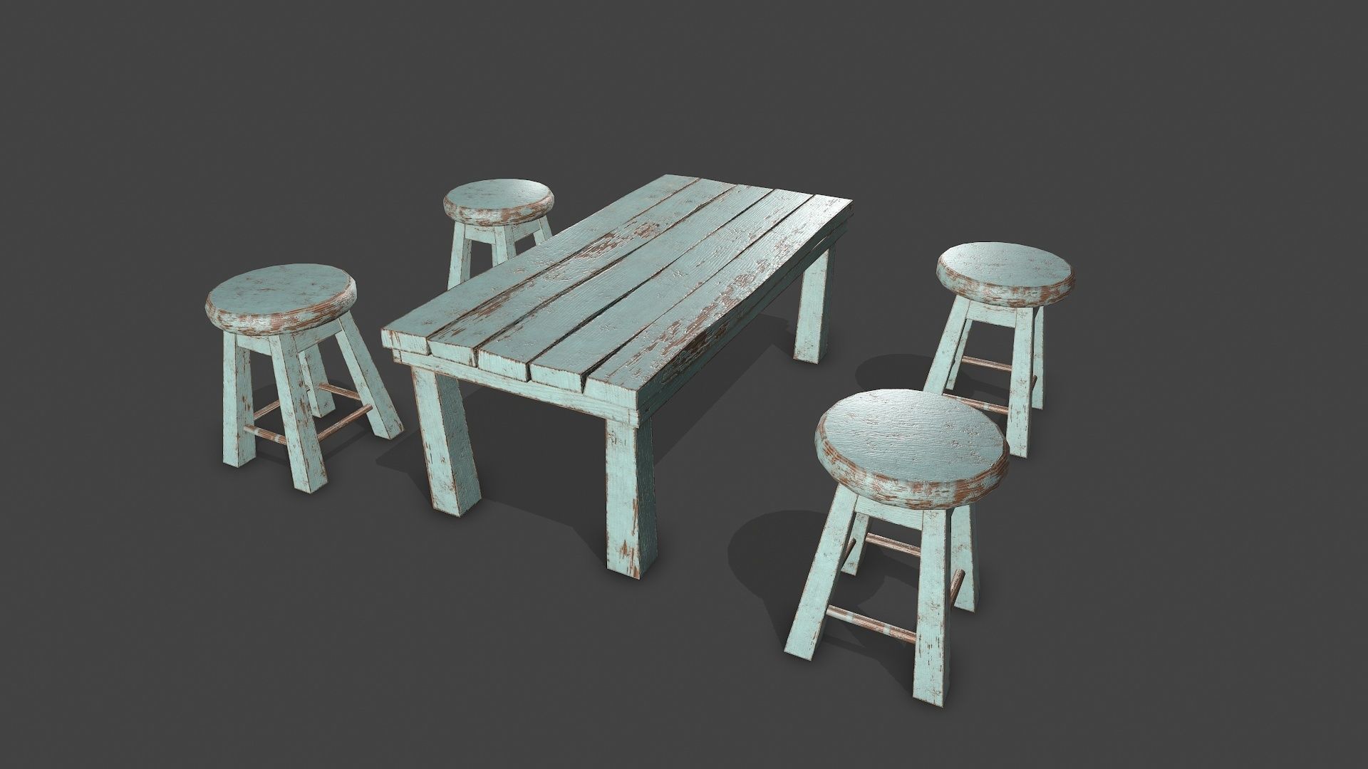 Old Stool and Table Low-poly 3D model_7