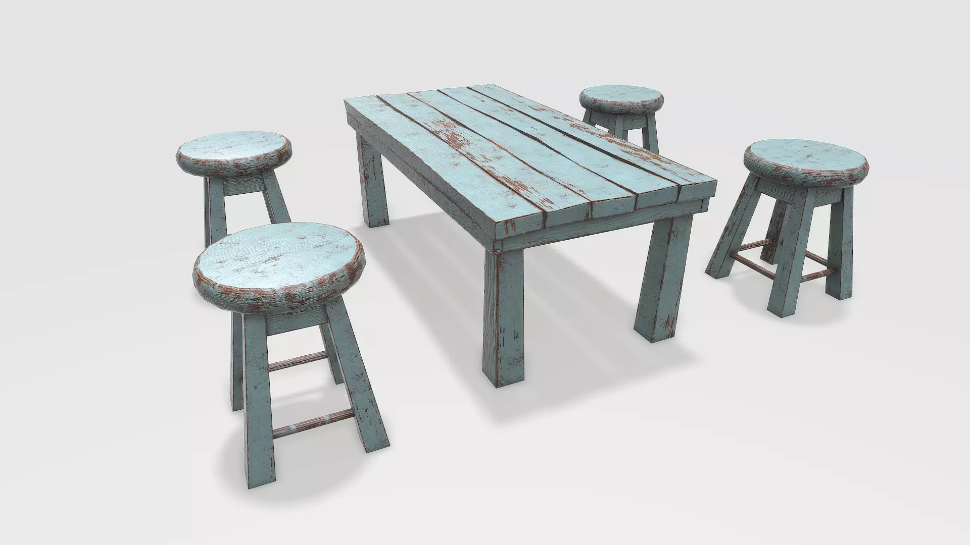 Old Stool and Table Low-poly 3D model_0