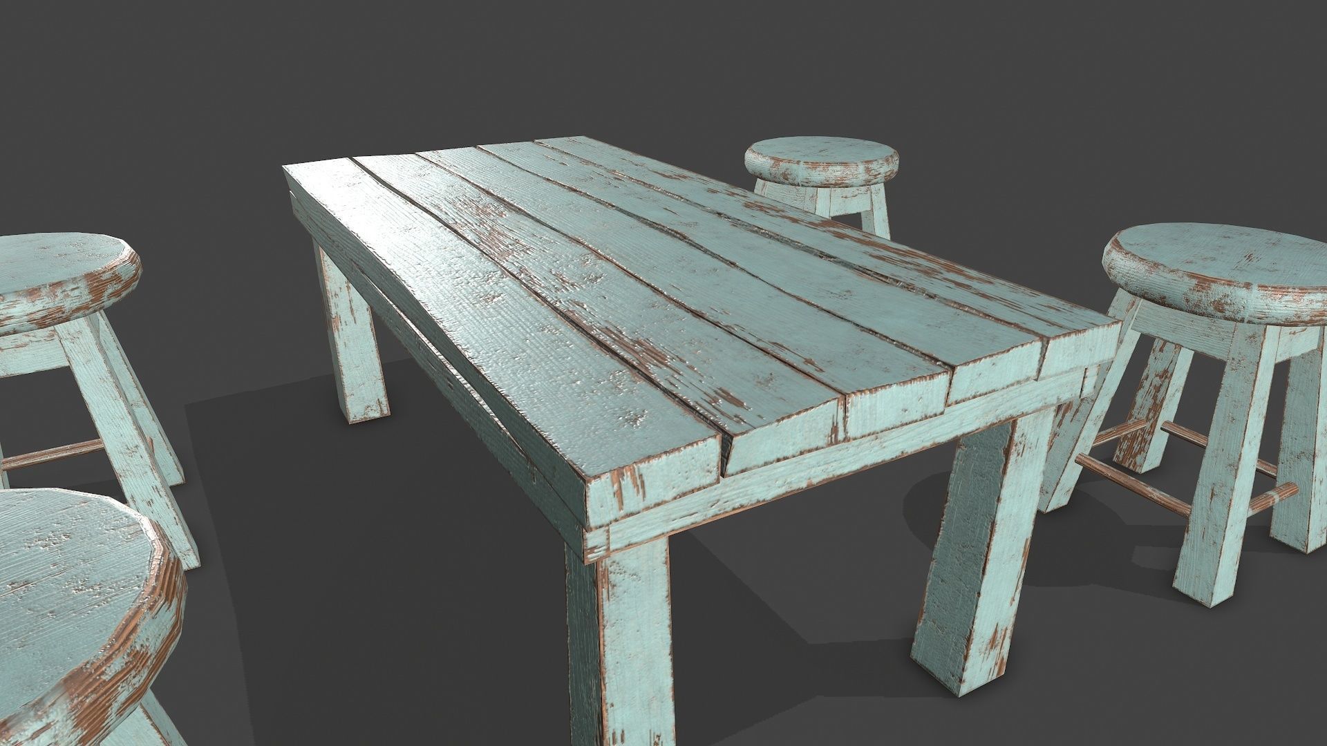 Old Stool and Table Low-poly 3D model_8
