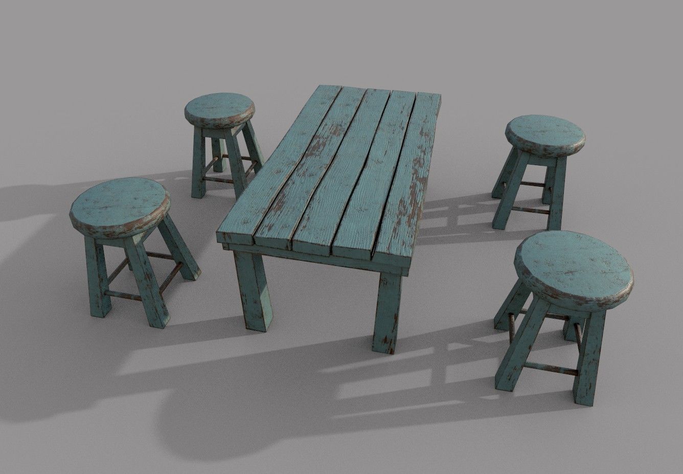 Old Stool and Table Low-poly 3D model_2