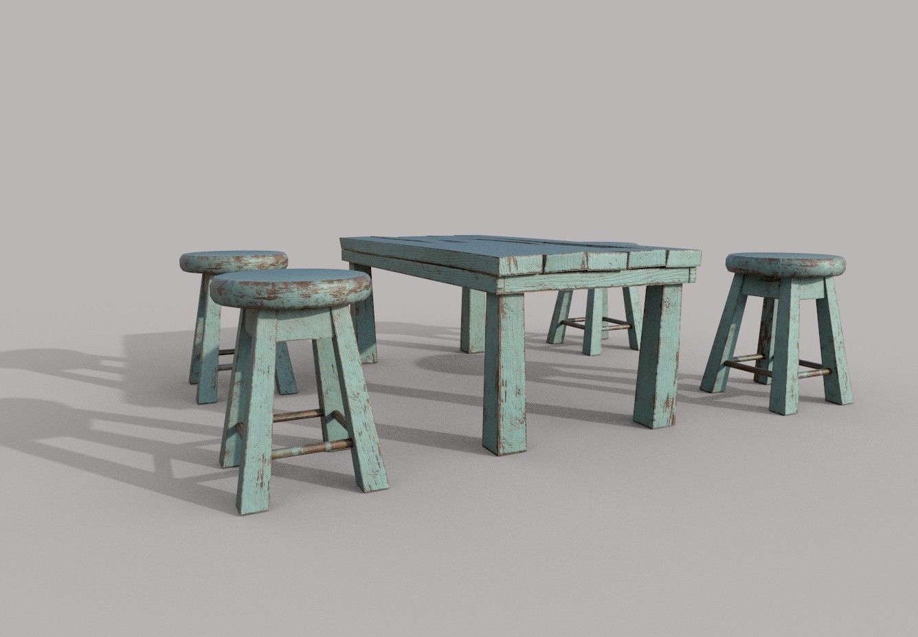 Old Stool and Table Low-poly 3D model_6