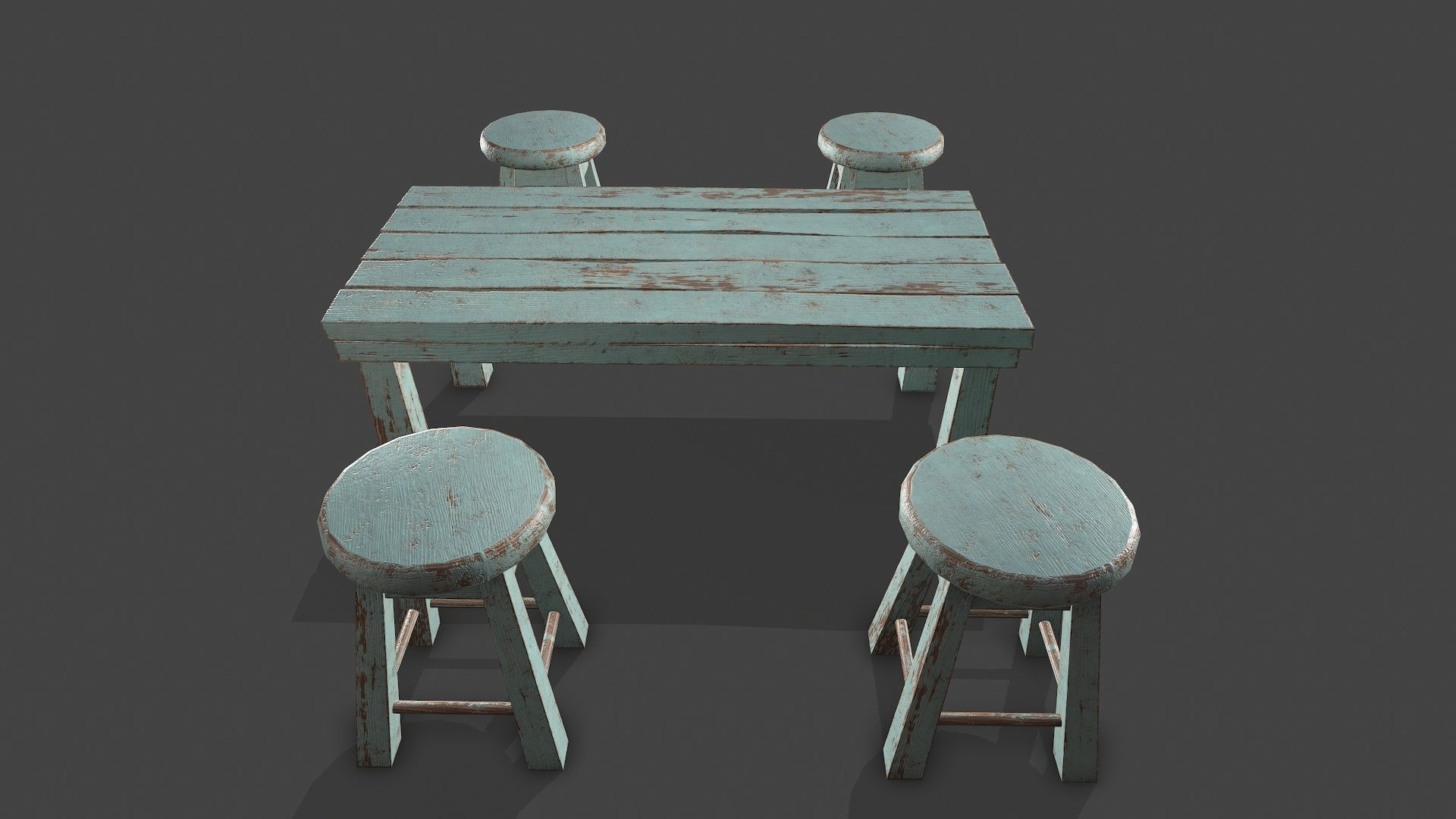 Old Stool and Table Low-poly 3D model_11