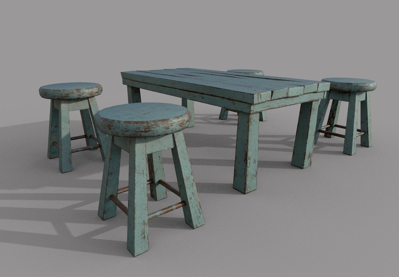 Old Stool and Table Low-poly 3D model_3