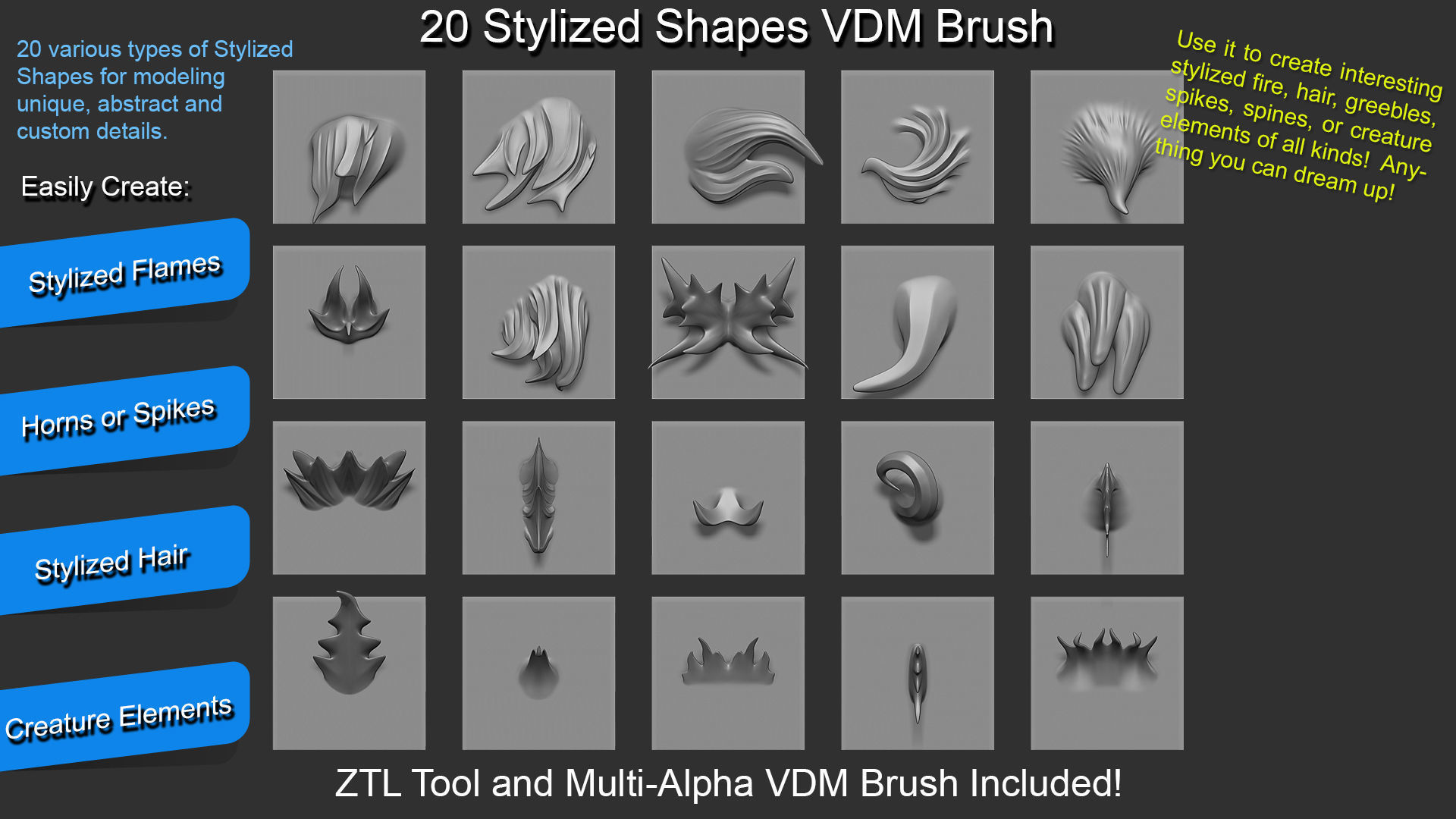Zbrush - 20 Stylized Shapes VDM Brush 3D model_1