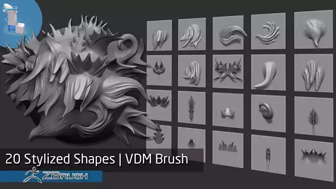 Zbrush - 20 Stylized Shapes VDM Brush 3D model