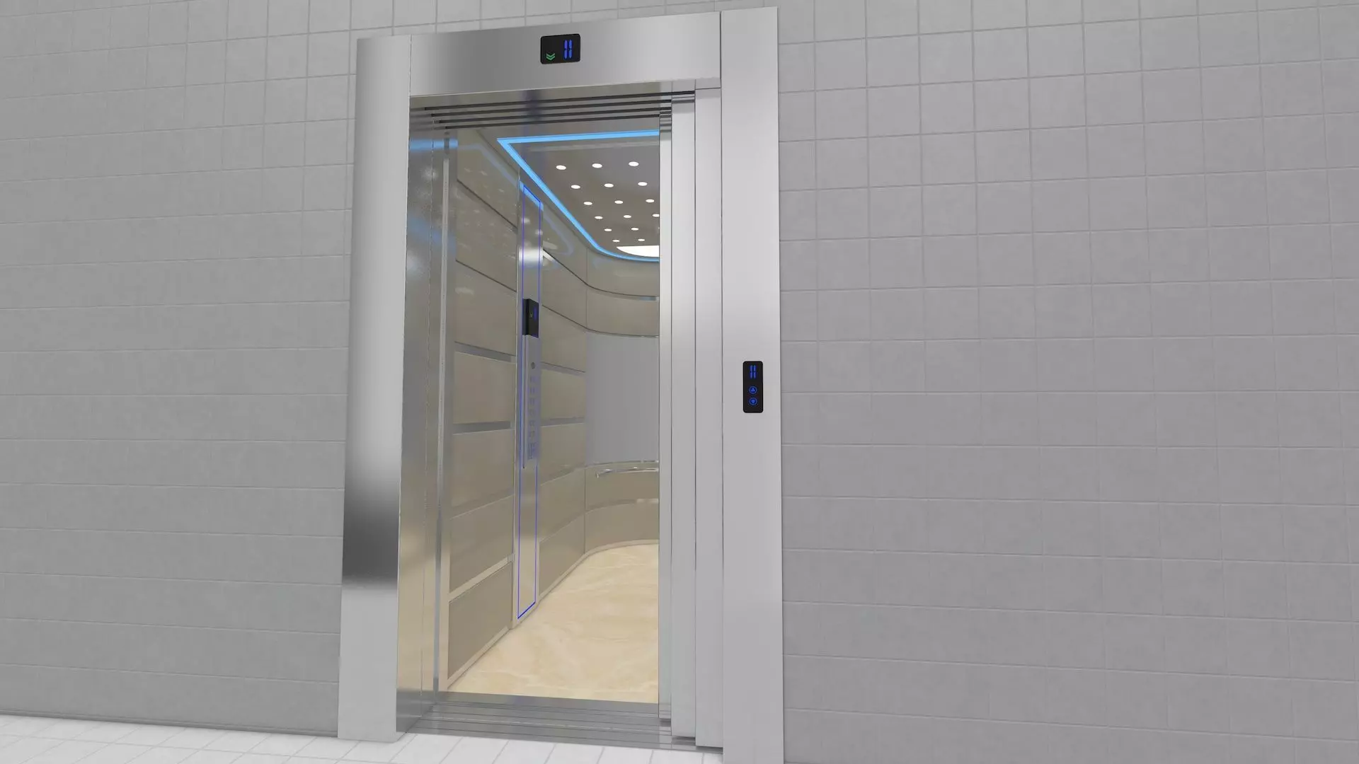 Adjustable and Rigged Elevator With Window 3D model_0