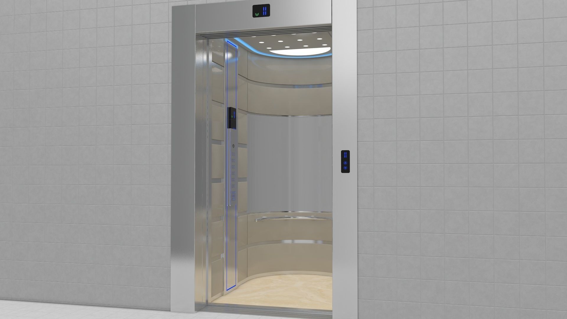 Adjustable and Rigged Elevator With Window 3D model_19