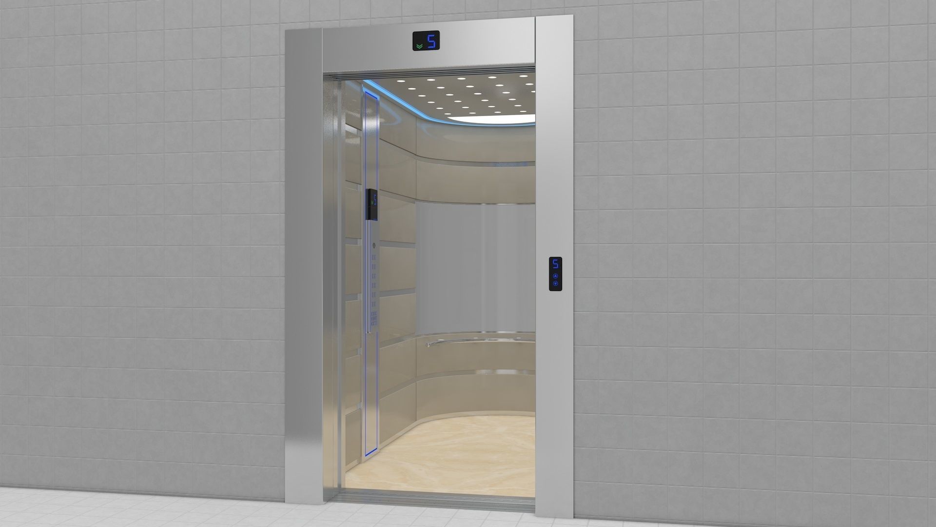 Adjustable and Rigged Elevator With Window 3D model_10