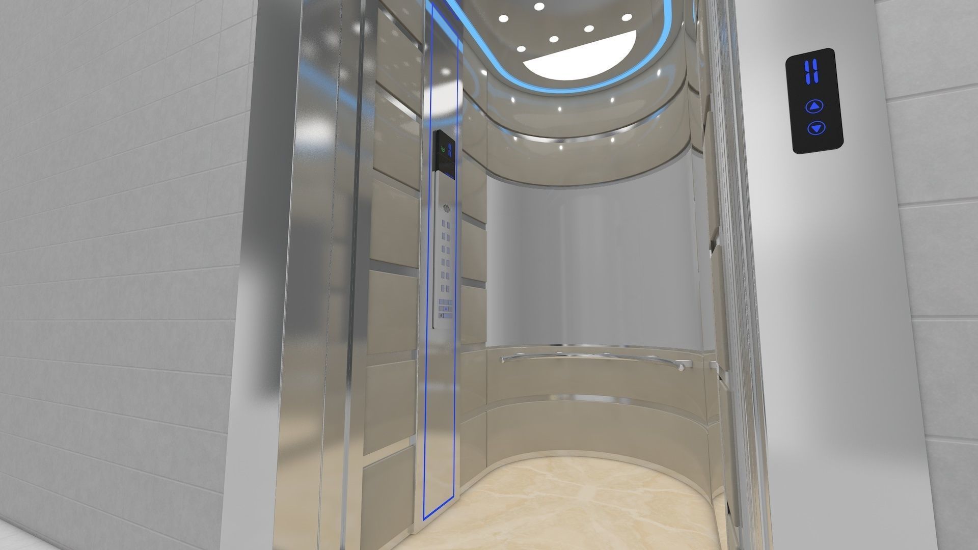 Adjustable and Rigged Elevator With Window 3D model_22