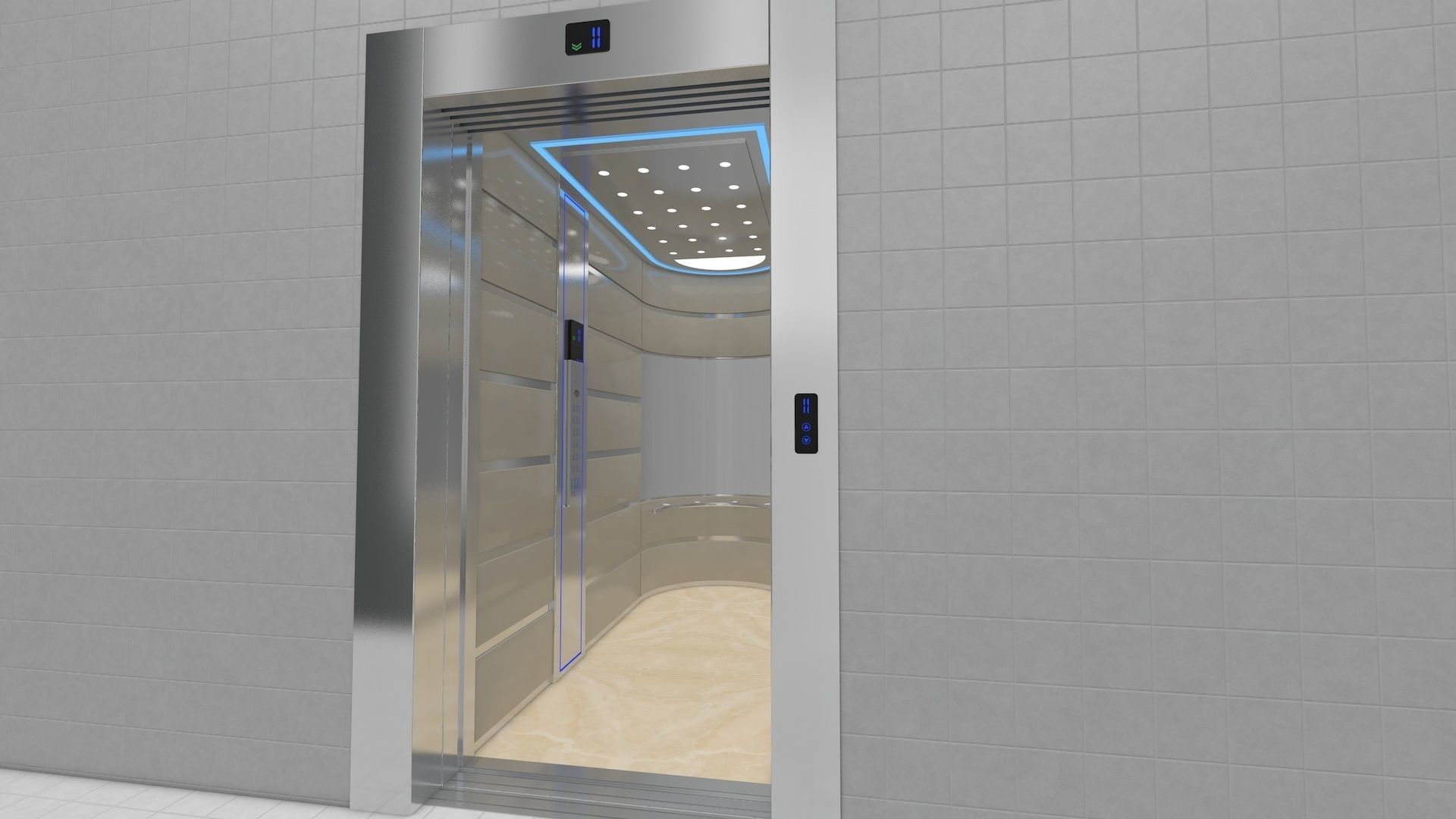 Adjustable and Rigged Elevator With Window 3D model_30