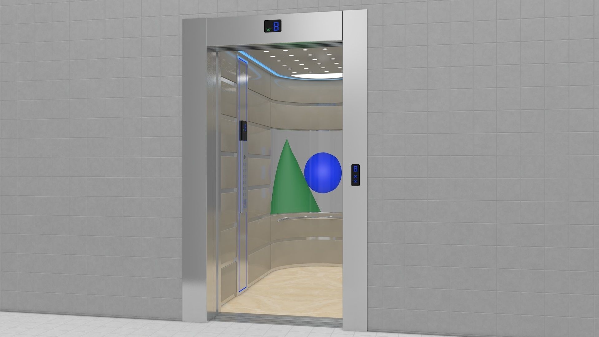 Adjustable and Rigged Elevator With Window 3D model_7