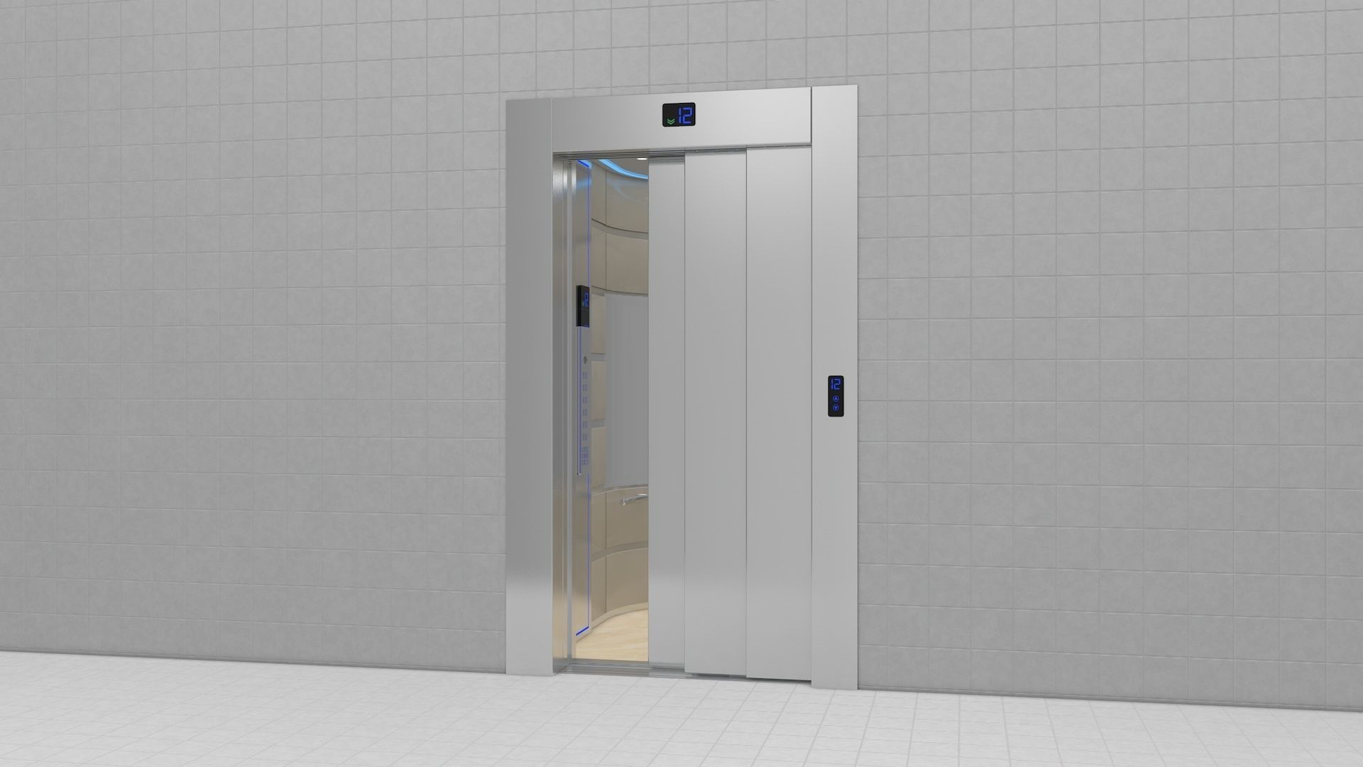 Adjustable and Rigged Elevator With Window 3D model_16