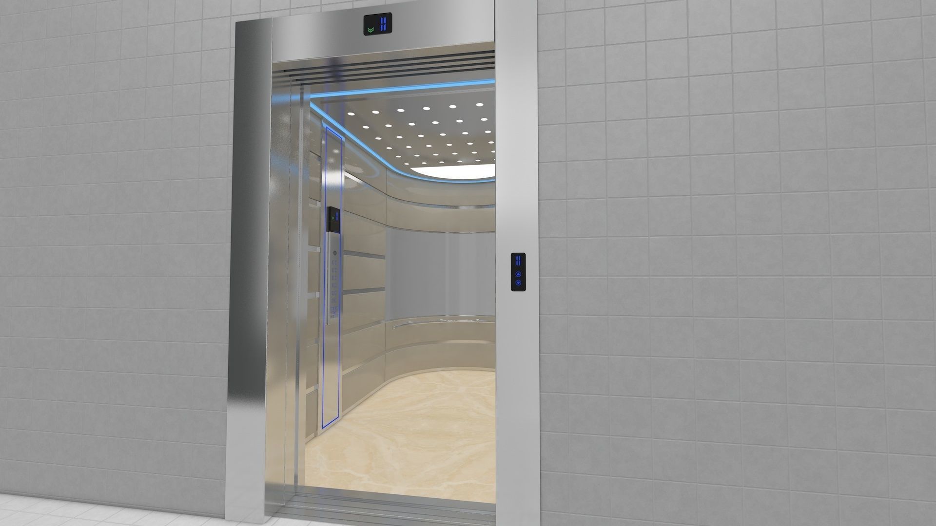 Adjustable and Rigged Elevator With Window 3D model_29