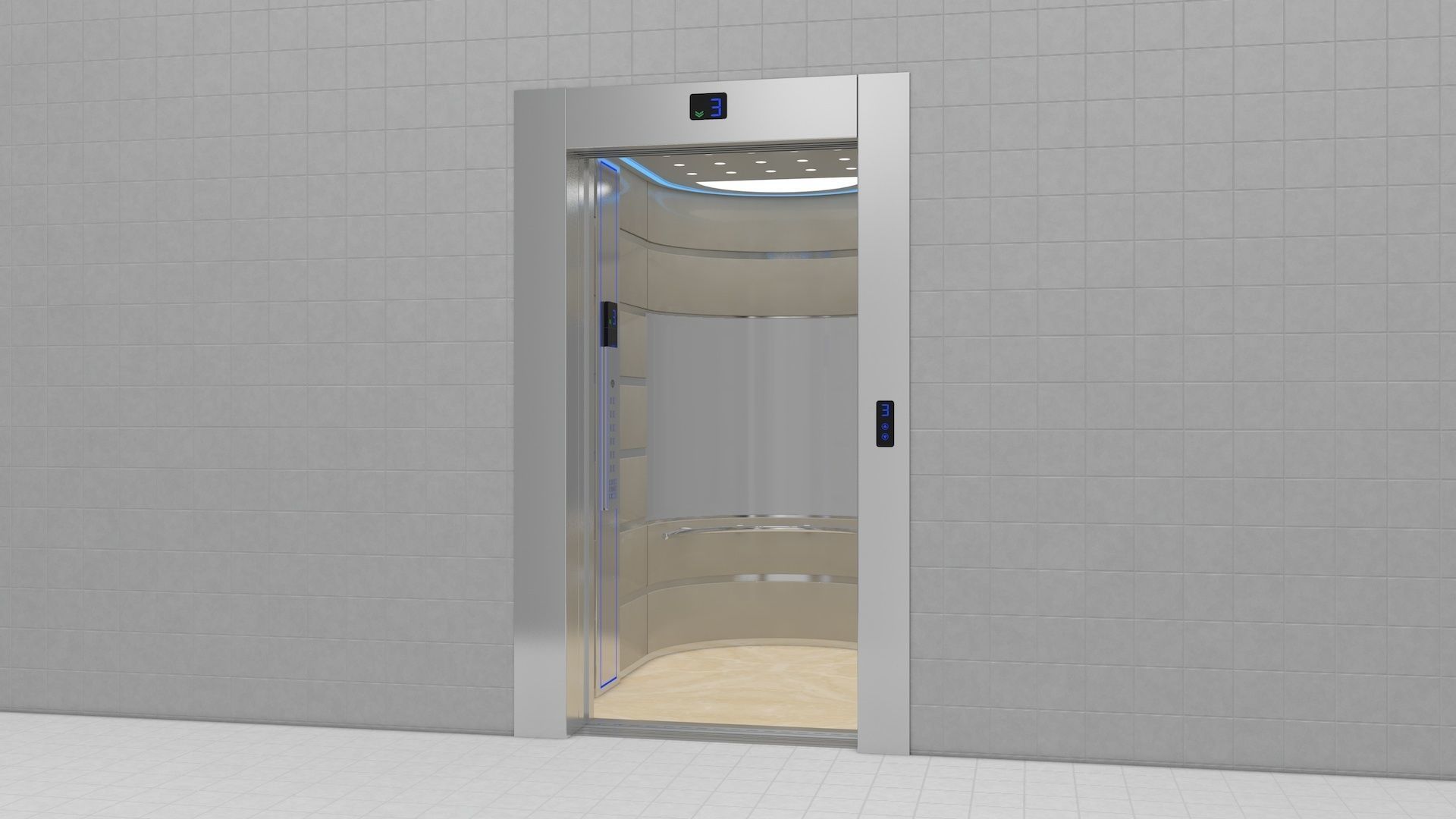 Adjustable and Rigged Elevator With Window 3D model_12