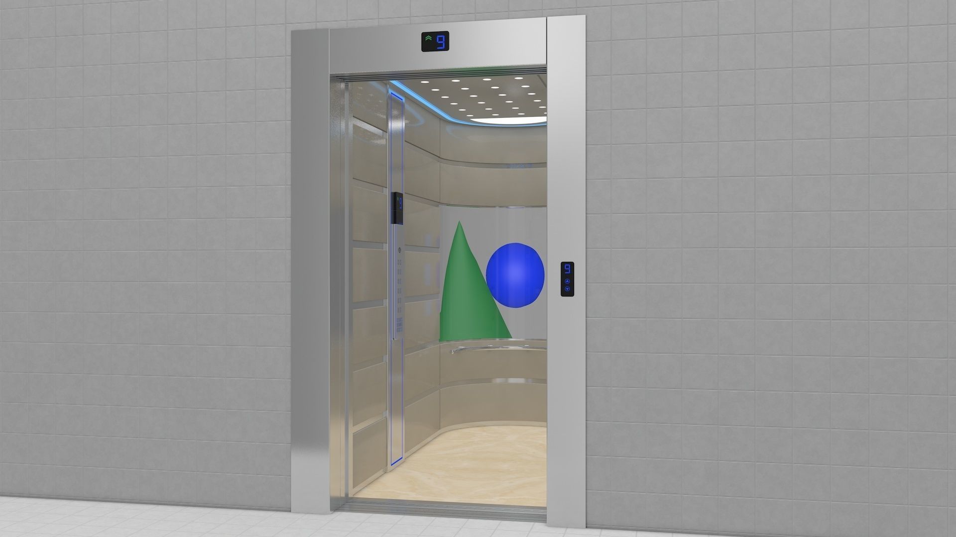 Adjustable and Rigged Elevator With Window 3D model_6