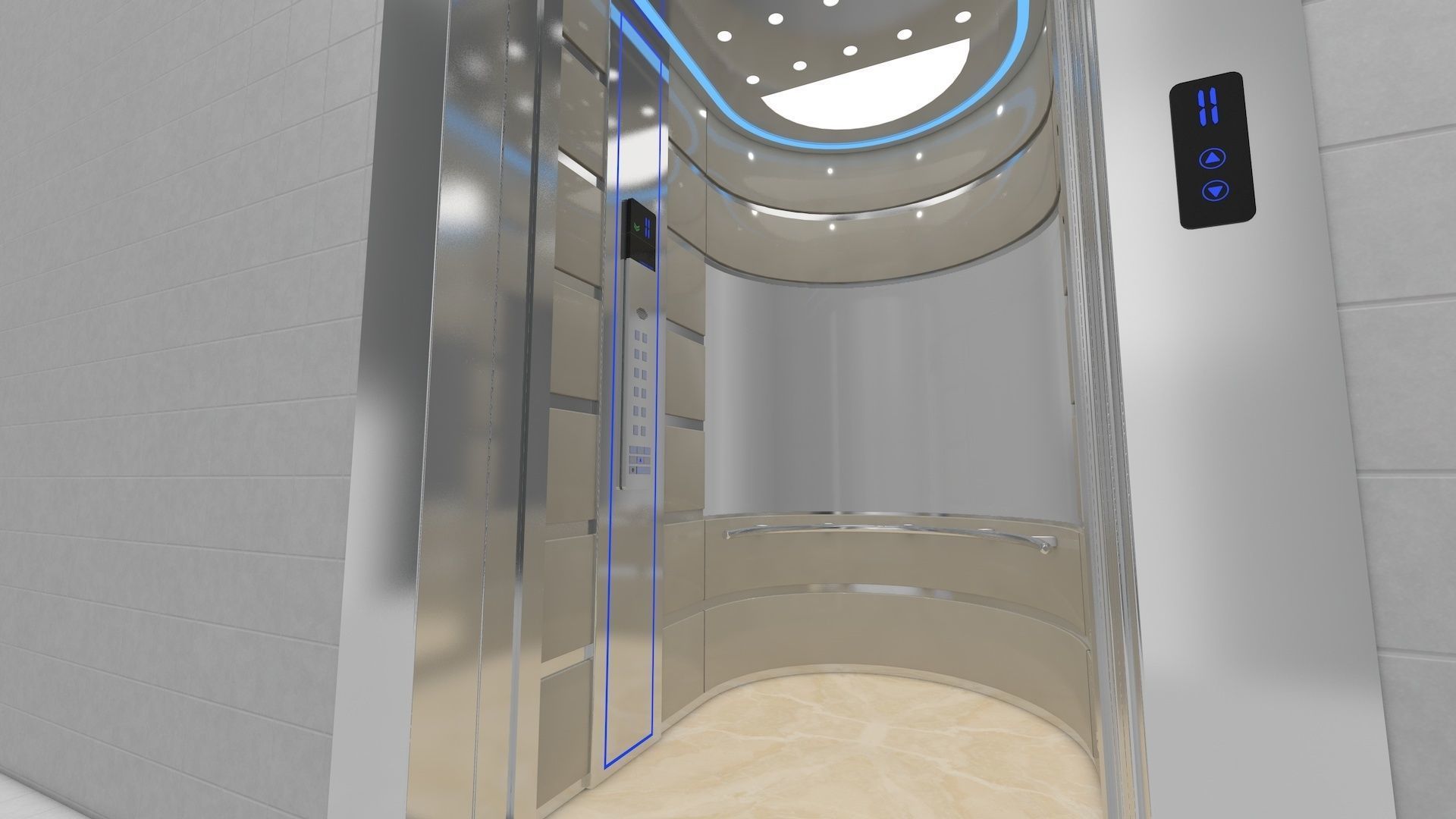 Adjustable and Rigged Elevator With Window 3D model_23