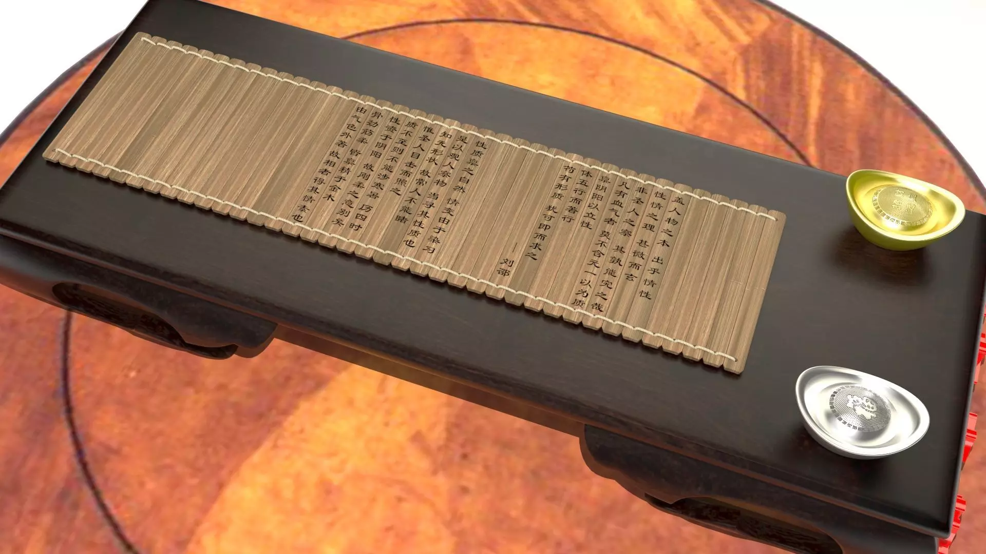 Chinese gold ingot with bamboo slip 3D model_0