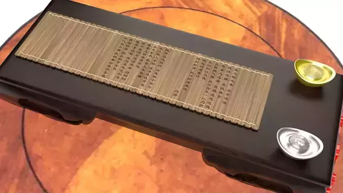 Chinese  gold ingot with bamboo slip 3D model