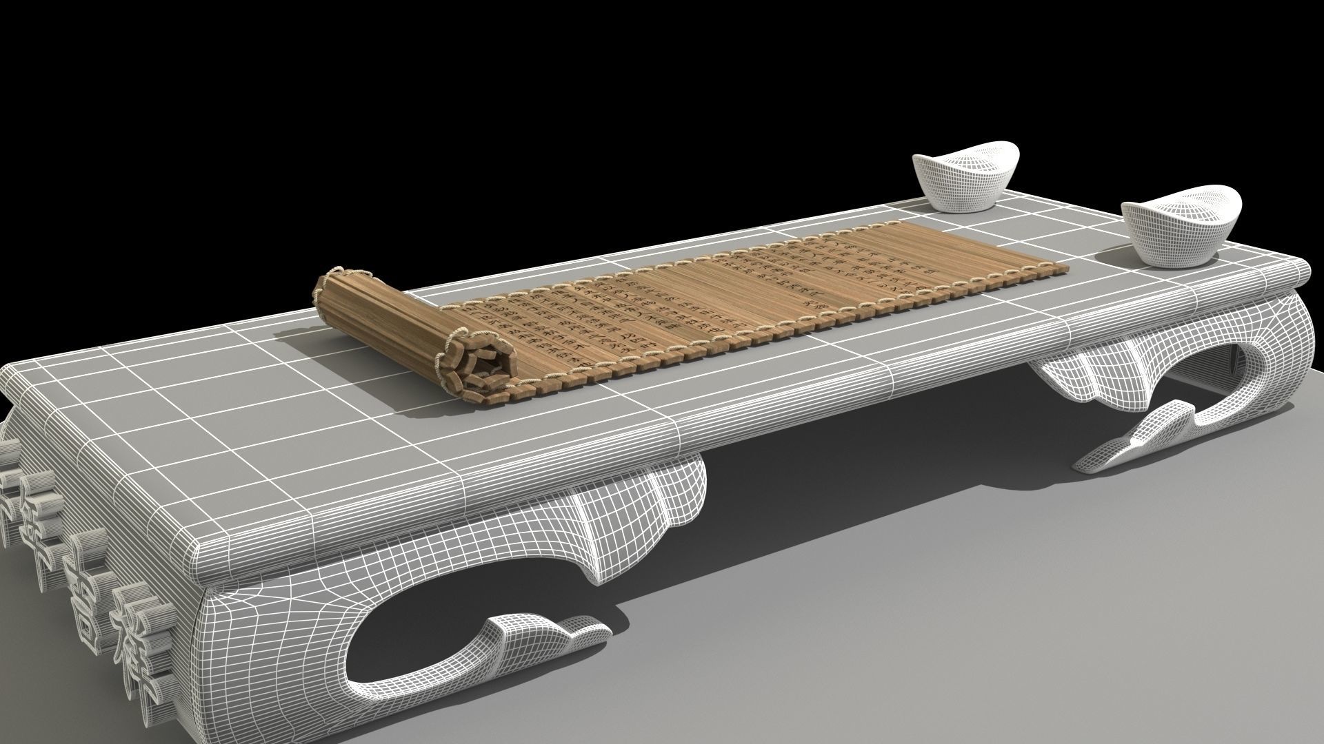 Chinese gold ingot with bamboo slip 3D model_5