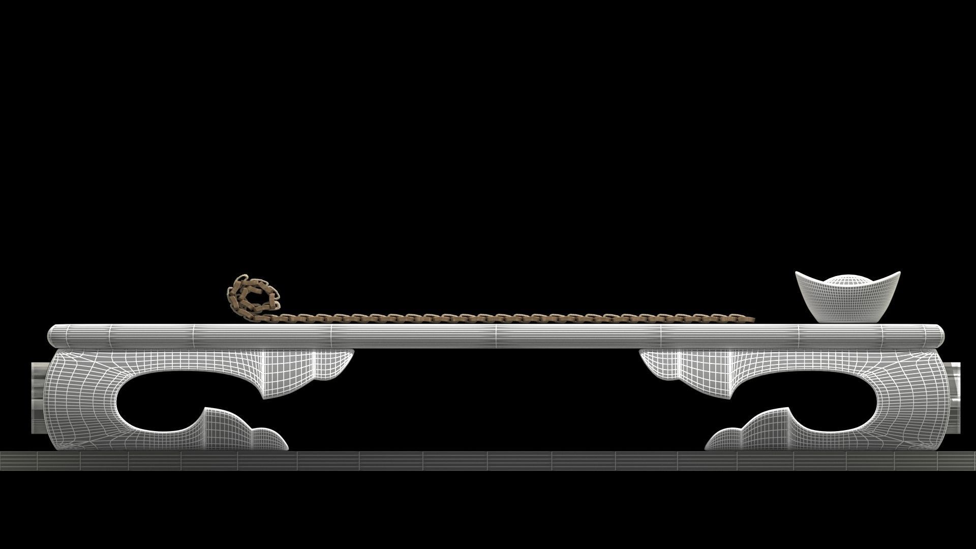 Chinese gold ingot with bamboo slip 3D model_6