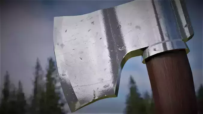 Axe 3D model metal with wooden handle