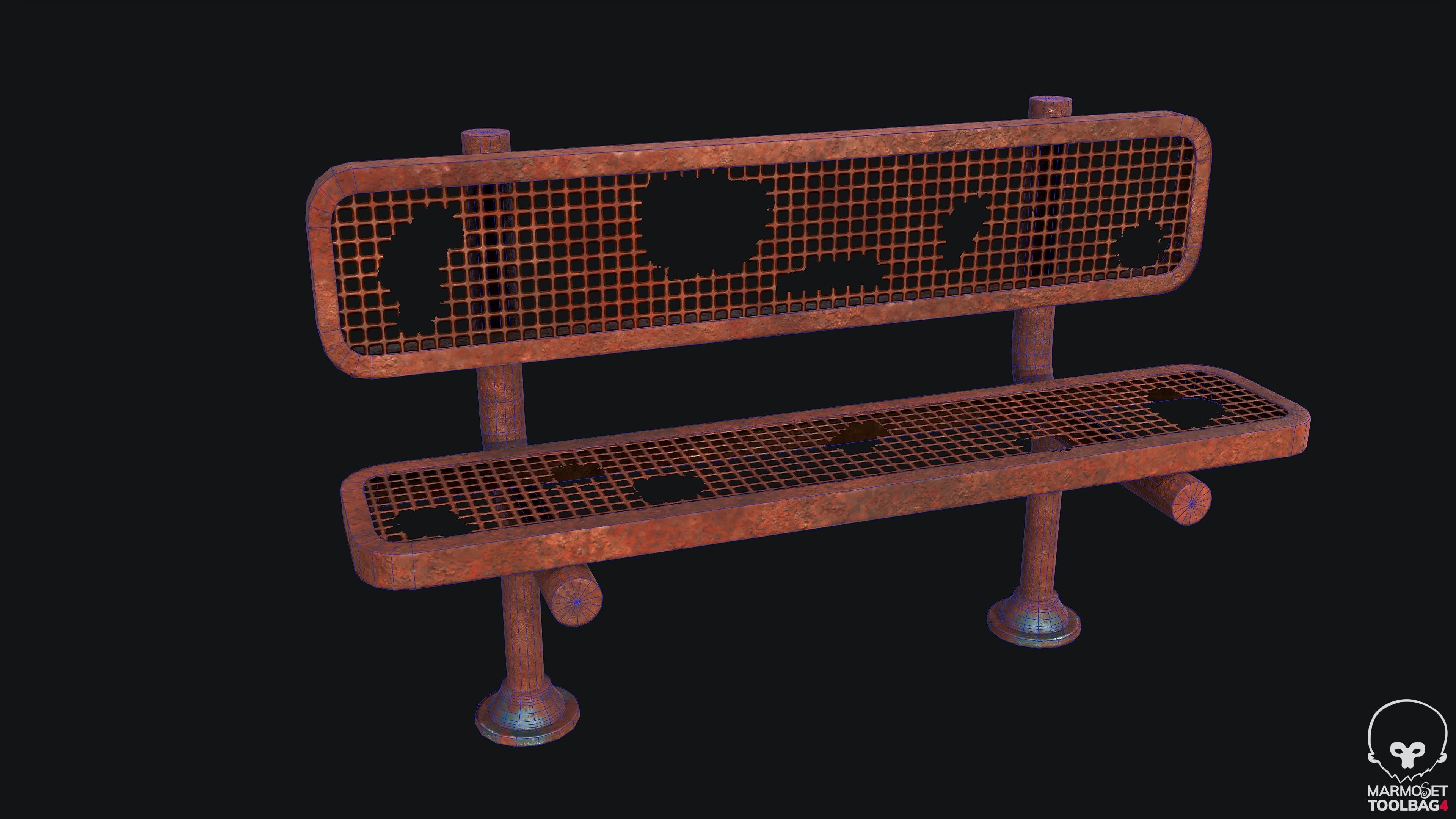 Abandoned Bench PBR Game Ready Low-poly 3D model_2