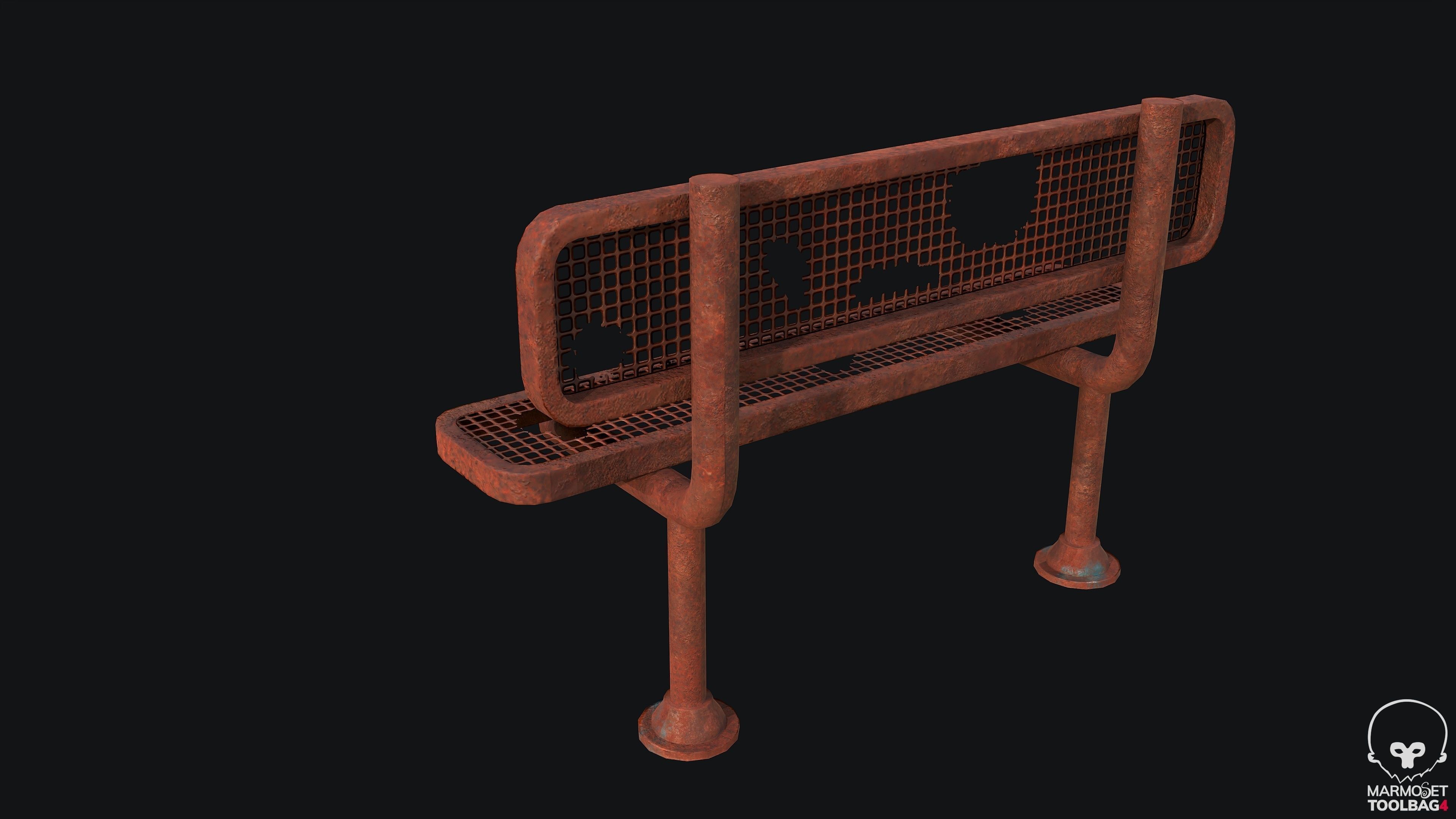 Abandoned Bench PBR Game Ready Low-poly 3D model_3