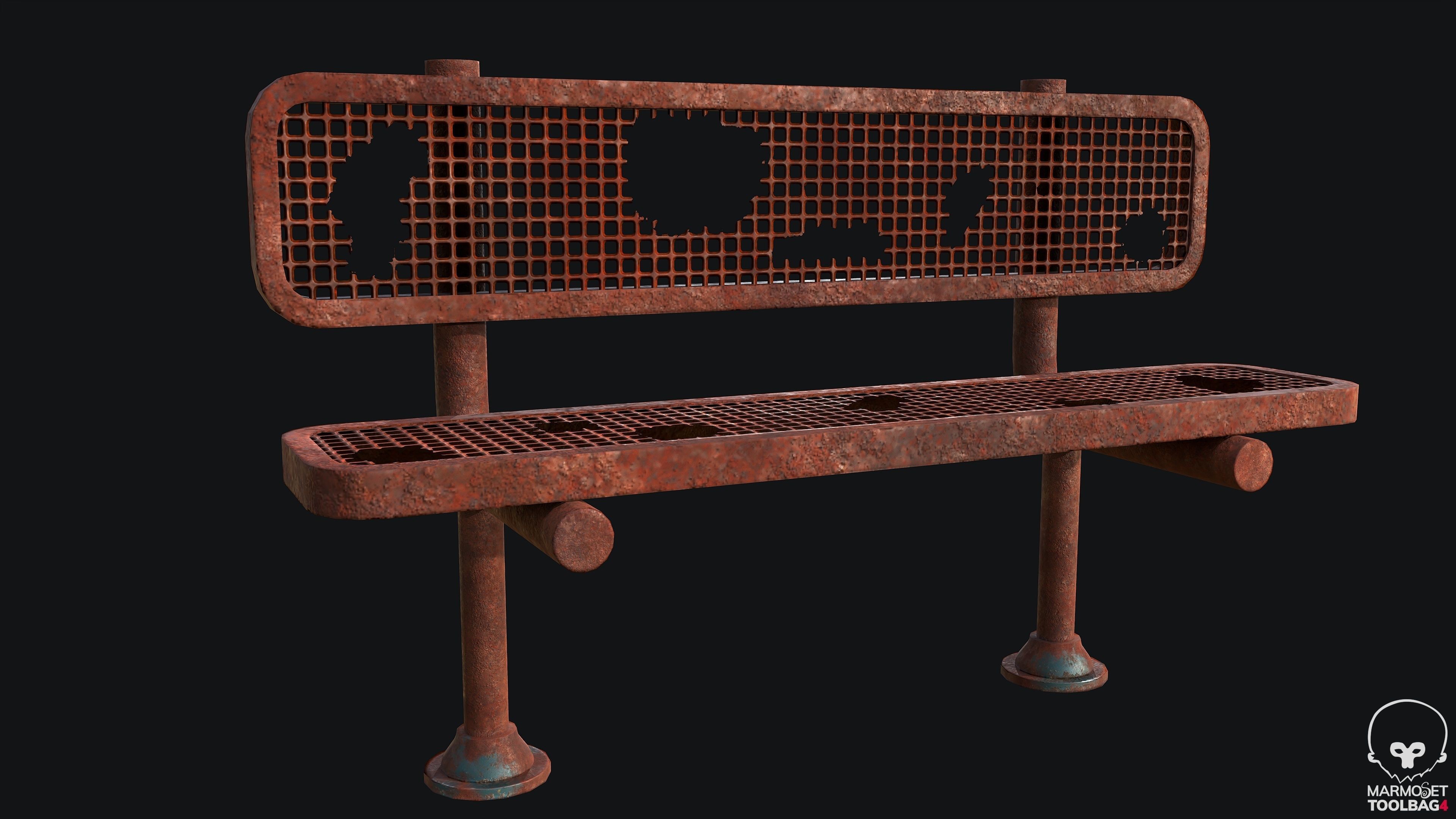 Abandoned Bench PBR Game Ready Low-poly 3D model_4
