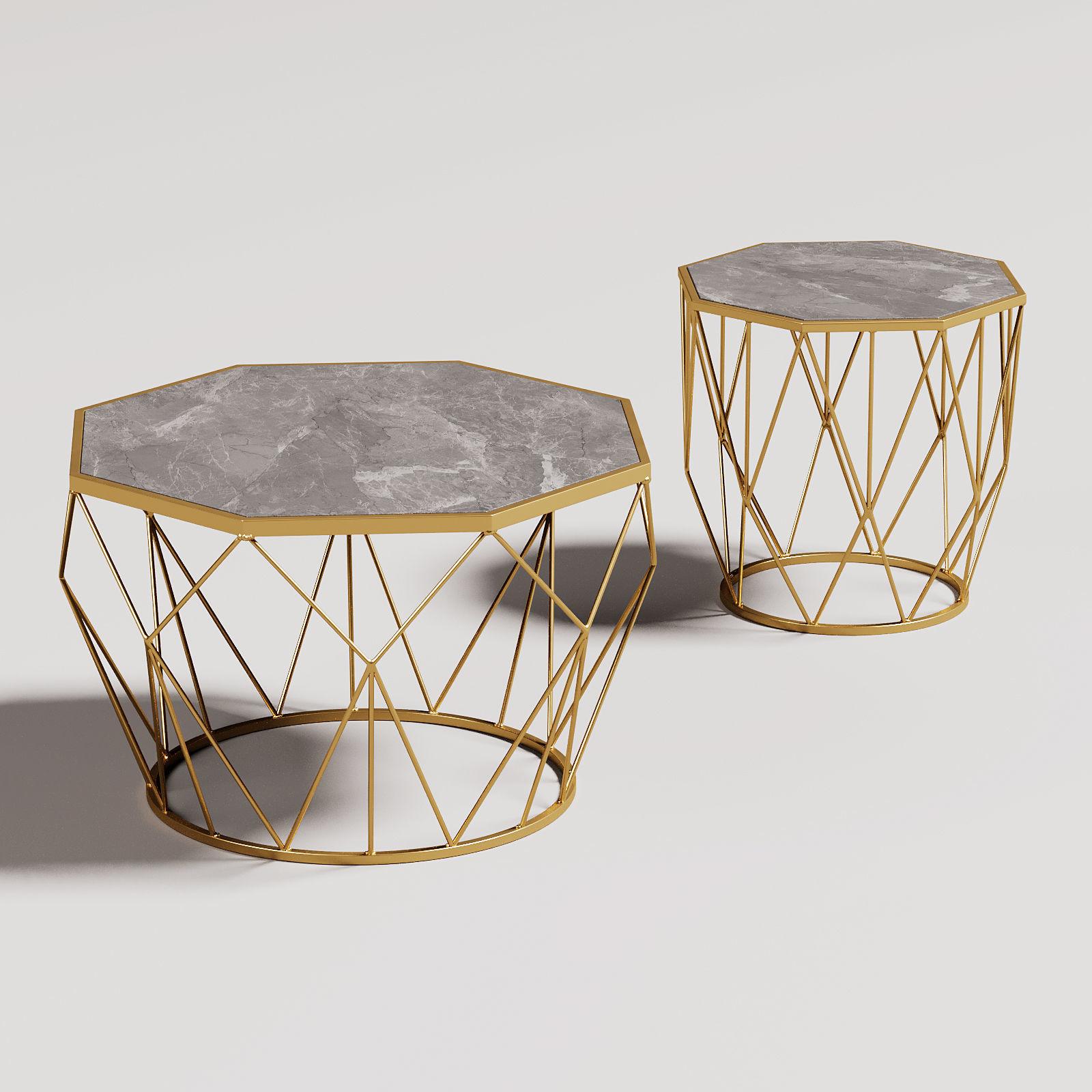 Golden Coffee Table Set 127 3D model_2