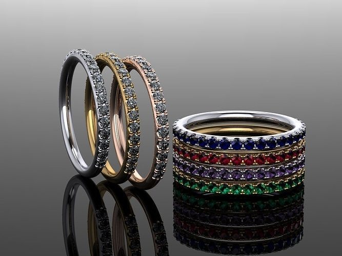 Wedding Band Dainty Stackable For Round Gems 3D print model