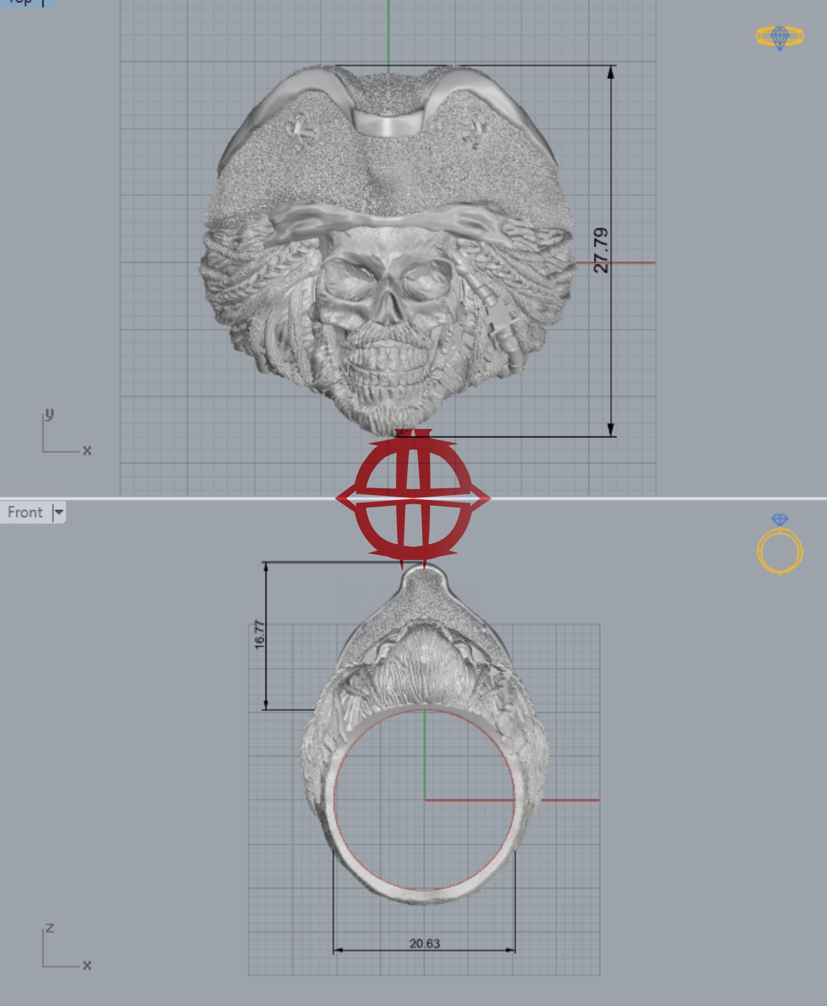 Pirates Skull ring 3D print model_4