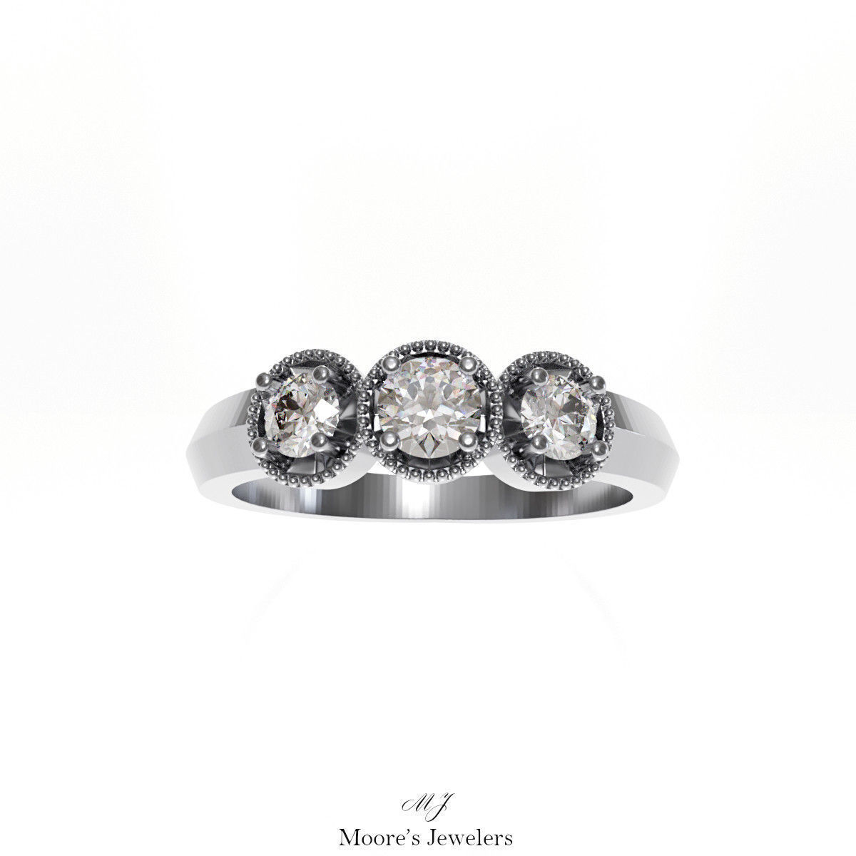 3 Stone Illusion Setting Ring 3d Model 3D print model_2